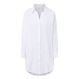 Sea Level Vacay Cruise Shirt in white, relaxed longline cotton shirt with point collar, front button fastening and curved hem