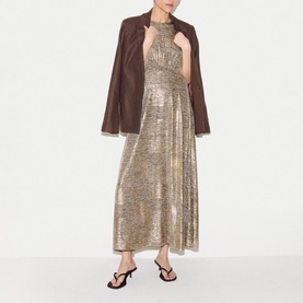 Shimmer Curved Seam Flared Dress