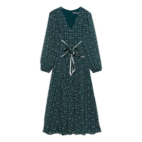 Printed Scarf Detail Flared Dress