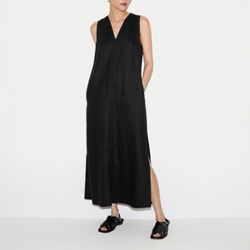 Side Pocket Linen Flared Dress