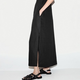 Side Pocket Linen Flared Dress