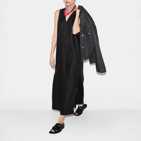 Side Pocket Linen Flared Dress