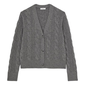 Reiss charcoal grey cable-knit V-neck cardigan with button front fastening