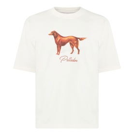 Pellador Red Setter Logo T-Shirt in white with short sleeves, round neck, and red setter dog graphic with logo print.