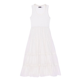 Crochet Trim Tiered Flared Dress