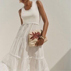 Crochet Trim Tiered Flared Dress