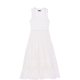 Crochet Trim Tiered Flared Dress