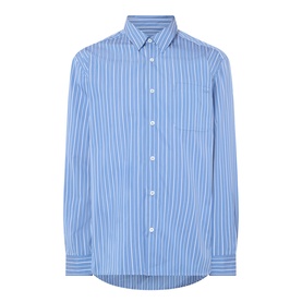 A.P.C. blue grey striped cotton casual shirt with button-down collar and chest pocket, long sleeves