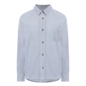A.P.C. casual shirt in blue grey, 100% cotton with chest patch pocket, button-front placket and long sleeves