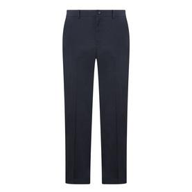 A.P.C. dark navy cotton jeans with straight leg cut, belt loops, and flat front detail, displayed flat on white background