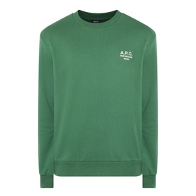 A.P.C. sweatshirt in dark green with small white logo print at chest, crew neck, long sleeves, cotton fabric