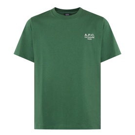 A.P.C. T-shirt in dark green cotton with small white logo print at chest, crew neck and short sleeves
