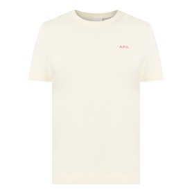 A.P.C. Oliver Logo T-Shirt in white, round neck, short sleeves, small red embroidered logo on chest, straight hemline