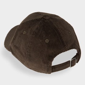 Max Mara Weekend brown corduroy baseball cap, rear view showing silver adjustable buckle strap and structured crown.