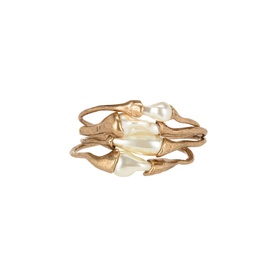 Max Mara Weekend Lince Multi-Stand Bangle in gold-tone metal with faux pearl embellishments, multi-strand sculptural design