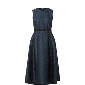 Sax Jacquard Flared Dress