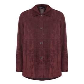 Max Mara S Gocce Suede Jacket in red with shirt collar, front button fastening, and leatherwork-style cuts on soft suede finish