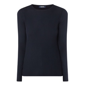 Max Mara S Disegno Ribbed-Knit Sweater in ultramarine, featuring boat neck, long sleeves, ribbed knit texture and straight hem.