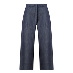 Max Mara S Jour Wide-Leg Joggers in midnight blue, mid-rise silhouette, wide cropped leg, clean hems, garment-washed denim finish