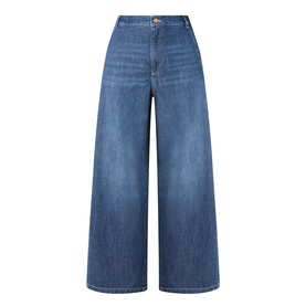 Max Mara S China Blue wide-leg jeans with high waist, patch pockets, and cropped length in cotton-kapok denim