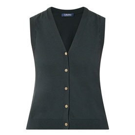 Max Mara S Saggio Knitted Vest in green with V-neckline, gold-tone button fastening, sleeveless cut and ribbed trims
