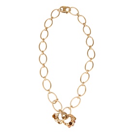 Max Mara Weekend Bermuda Charm Chain Necklace in gold-tone with oval links, ring charms, rhinestone and bead detailing, snap-hook clasp