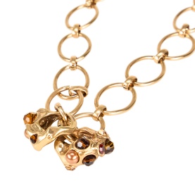 Max Mara Weekend Bermuda Charm Chain Necklace in gold-tone with oval links and rhinestone-embellished ring charms with mixed bead detailing