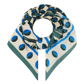 Max Mara Weekend Onesto Silk Printed Scarf in dark green, square-shaped with bold polka dot and geometric print, clean border edges