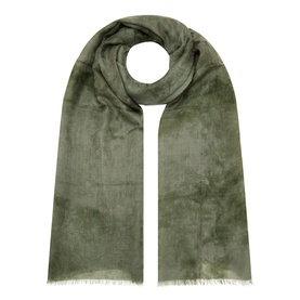 Max Mara Weekend Senior Tie-Dye Oblong Scarf in olive green wool with subtle tie-dye effect and frayed trims