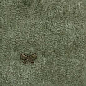 Max Mara Weekend Senior Tie-Dye Oblong Scarf in olive green wool, close-up of embroidered butterfly logo detail