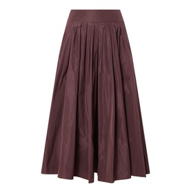 Max Mara S Romina Flared Skirt in red, pleated midi length with full flared silhouette and elasticated waist