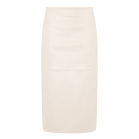 Max Mara S beige cotton midi pencil skirt with panelled front detail and structured silhouette