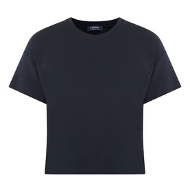 Max Mara S Ultramarine cropped cotton-blend T-shirt with crew neck and short sleeves, flat product shot