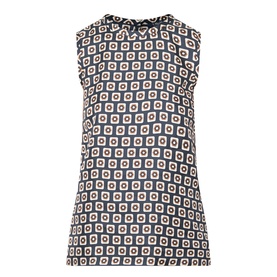 Max Mara S Giornata Silk Printed Blouse in Ultramarine, sleeveless with crew neckline, geometric square print, curved hem