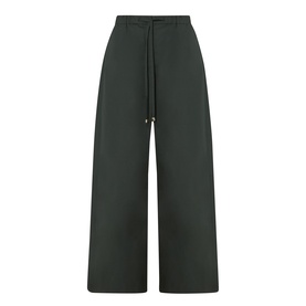 Max Mara S green wide-leg cotton trousers with elasticated drawstring waist and relaxed silhouette