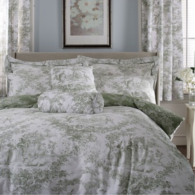 Toile De Jouy Filled Bolster Cushion Sage
