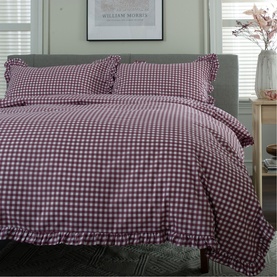 Gingham Frilled Duvet Set Burgundy