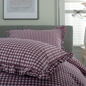 Gingham Frilled Duvet Set Burgundy