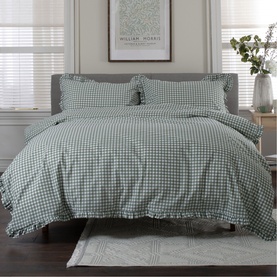 Gingham Frilled Duvet Set Sage