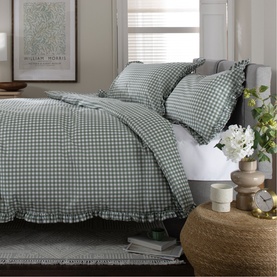 Gingham Frilled Duvet Set Sage