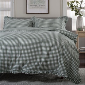 Gingham Frilled Duvet Set Sage