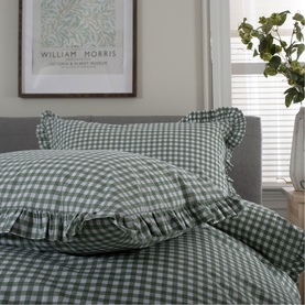 Gingham Frilled Duvet Set Sage