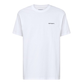 Carhartt Script Embroidered Logo T-Shirt in white, crew neck, short sleeves, with script logo detail on chest, lightweight cotton jersey