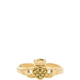 August Heart Crown Claddagh Birthstone Ring
