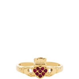 July Heart Crown Claddagh Birthstone Ring