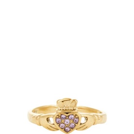 June Heart Crown Claddagh Birthstone Ring