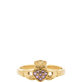 February Heart Crown Claddagh Birthstone Ring
