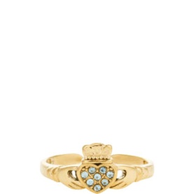 March Heart Crown Claddagh Birthstone Ring