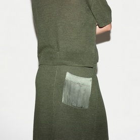 Linen Contrast Pocket Knitted Skirt