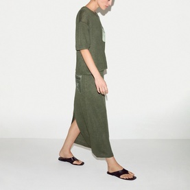 Linen Contrast Pocket Knitted Skirt